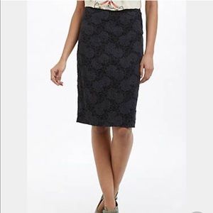 Anthropologie Navy Lace Pencil Skirt Sz XS